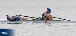 Sofia Dalidou (b), Styliani Natsioula (s), Women's Double Sculls, Greece, 2022 European Rowing Under 19 Championships, Varese, Italy / Detlev Seyb/MyRowingPhoto.com