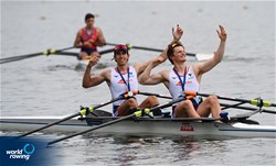 Alric Rodrigue (b), Come Gonzalez (s), Men's Double Sculls, France, 2022 European Rowing Under 19 Championships, Varese, Italy / Detlev Seyb/MyRowingPhoto.com