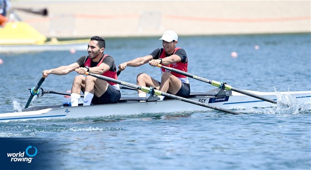 Mostafa Kandil  (b), Ahmed Abdelaal (s), Lightweight Men's Double Sculls, Egypt, 2022 World Rowing Cup I, Belgrade, Serbia / Detlev Seyb/MyRowingPhoto.com