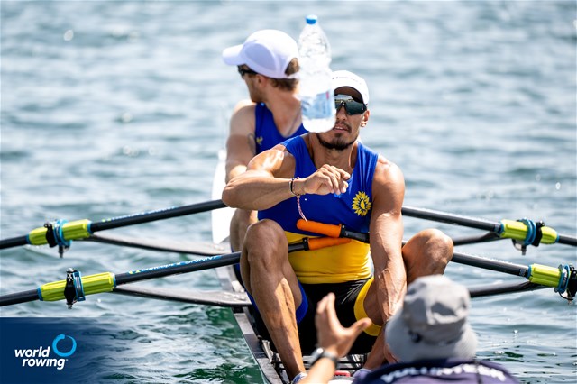 Oleksii Selivanov (b), Ivan Dovgodko (s), Men's Double Sculls, Ukraine, 2022 World Rowing Cup I, Belgrade, Serbia / World Rowing/Benedict Tufnell