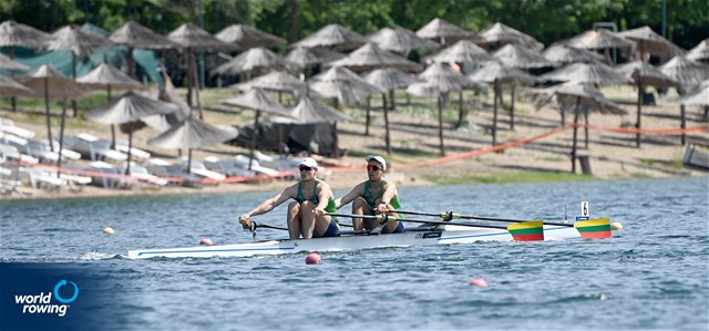 Armandas Kelmelis (b), Dovydas Nemeravicius (s), Men's Double Sculls, Lithuania, 2022 World Rowing Cup I, Belgrade, Serbia / Detlev Seyb/MyRowingPhoto.com