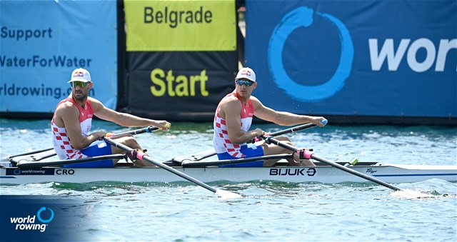 Martin Sinkovic (b), Valent Sinkovic (s), Men's Double Sculls, Croatia, 2022 World Rowing Cup I, Belgrade, Serbia / Detlev Seyb/MyRowingPhoto.com