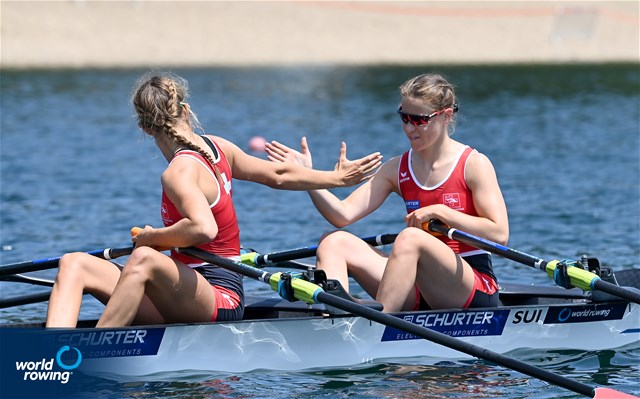 Olivia Nacht (b), Eline Rol (s), Lightweight Women's Double Sculls, Switzerland, 2022 World Rowing Cup I, Belgrade, Serbia / Detlev Seyb/MyRowingPhoto.com