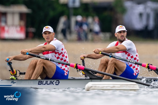 Martin Sinkovic (b), Valent Sinkovic (s), Men's Double Sculls, Croatia, 2022 World Rowing Cup I, Belgrade, Serbia / World Rowing/Benedict Tufnell