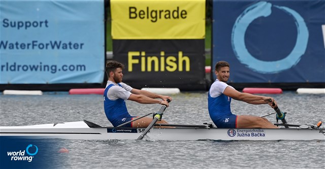Martin Mackovic (b), Milos Vasic (s), Men's Pair, Serbia, 2022 World Rowing Cup I, Belgrade, Serbia / Detlev Seyb/MyRowingPhoto.com