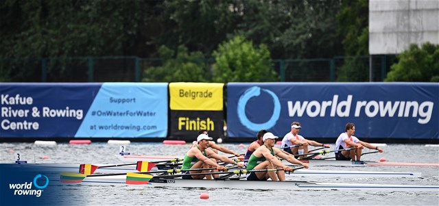 Armandas Kelmelis (b), Dovydas Nemeravicius (s), Men's Double Sculls, Lithuania, 2022 World Rowing Cup I, Belgrade, Serbia / Detlev Seyb/MyRowingPhoto.com