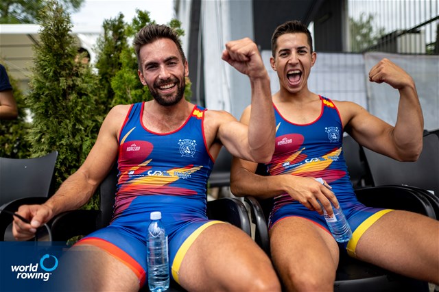 Aleix Garci Garcia Pujolar (b), Rodrigo Conde Romero (s), Men's Double Sculls, Spain, Bronze, 2022 World Rowing Cup I, Belgrade, Serbia / World Rowing/Benedict Tufnell