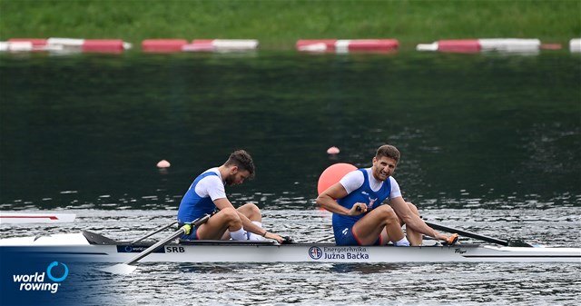 Martin Mackovic (b), Milos Vasic (s), Men's Pair, Serbia, 2022 World Rowing Cup I, Belgrade, Serbia / Detlev Seyb/MyRowingPhoto.com
