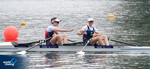 Emily Craig (b), Maddie Arlett (s), Lightweight Women's Double Sculls, Great Britain, Gold, 2022 World Rowing Cup I, Belgrade, Serbia / Detlev Seyb/MyRowingPhoto.com