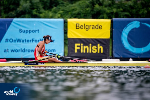 Shiyu Lu, People's Republic of China, Silver, 2022 World Rowing Cup I, Belgrade, Serbia / World Rowing/Benedict Tufnell