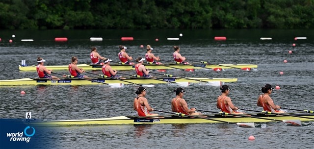 Shuangmei Shen (b), Fengjiao Sun, Yang Lyu, Xiaotong Cui (s), Women's Quadruple Sculls, People's Republic of China, 2022 World Rowing Cup I, Belgrade, Serbia / Detlev Seyb/MyRowingPhoto.com