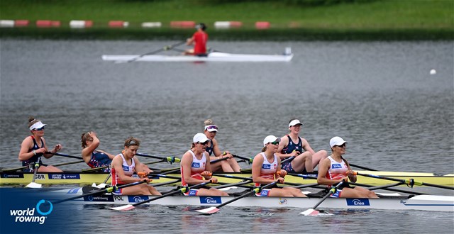 Katarzyna Zillmann (b), Marta Wieliczko, Joanna Dittmann, Katarzyna Boruch (s), Women's Quadruple Sculls, Poland, 2022 World Rowing Cup I, Belgrade, Serbia / Detlev Seyb/MyRowingPhoto.com