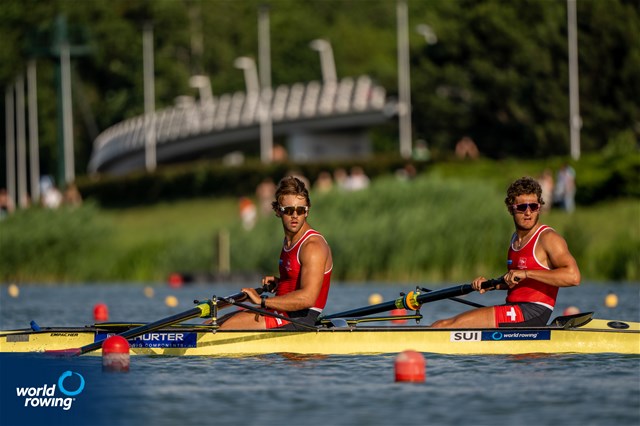 Maurin Lange (b), Jan Jonah Plock (s), Men's Pair, Switzerland, 2022 World Rowing Cup III, Lucerne, Switzerland / World Rowing/Benedict Tufnell