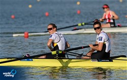 Alyssa Meyer (b), Melanie Goeldner (s), Women's Pair, Germany, 2022 World Rowing Cup II, Poznan, Poland / Detlev Seyb/MyRowingPhoto.com