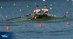 Adrian Juhasz (b), Bela Simon (s), Men's Pair, Hungary, 2022 World Rowing Cup II, Poznan, Poland / Detlev Seyb/MyRowingPhoto.com