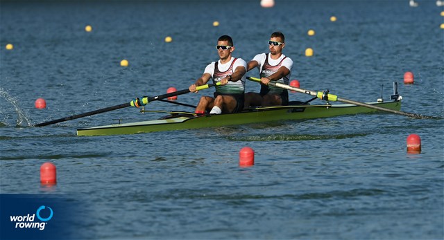 Adrian Juhasz (b), Bela Simon (s), Men's Pair, Hungary, 2022 World Rowing Cup II, Poznan, Poland / Detlev Seyb/MyRowingPhoto.com