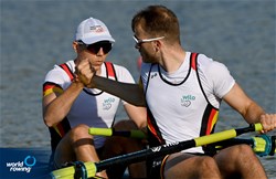 Leon Schandl (b), Henry Hopmann (s), Men's Pair, Germany, 2022 World Rowing Cup II, Poznan, Poland / Detlev Seyb/MyRowingPhoto.com