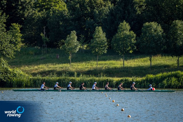 Olaf Roggensack (b), Jasper Angl, Julian Garth, Laurits Follert, Benedict Eggeling, Torben Johannesen, Wolf-Niclas Schroeder, Mattes Schoenherr (s), Jonas Wiesen (c), Men's Eight, Germany, 2022 World Rowing Cup II, Poznan, Poland / World Rowing/Benedict Tufnell