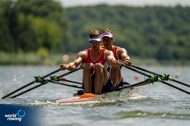 Guus Mollee (b), Guillaume Krommenhoek (s), Men's Double Sculls, Netherlands, 2022 World Rowing Cup II, Poznan, Poland / World Rowing/Benedict Tufnell