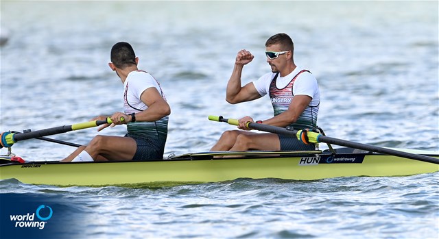 Adrian Juhasz (b), Bela Simon (s), Men's Pair, Hungary, 2022 World Rowing Cup II, Poznan, Poland / Detlev Seyb/MyRowingPhoto.com