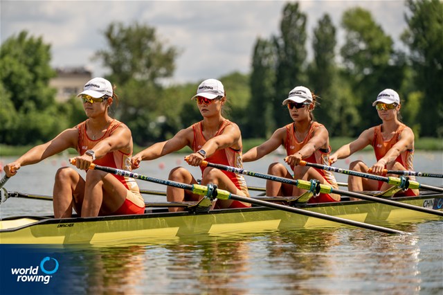 Yunxia Chen (b), Shiyu Lu, Yang Lyu, Xiaotong Cui (s), Women's Quadruple Sculls, People's Republic of China, 2022 World Rowing Cup II, Poznan, Poland / World Rowing/Benedict Tufnell