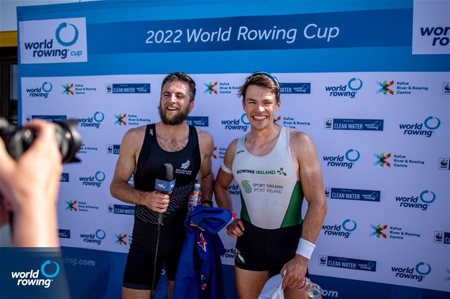 Matthew Robert George Dunham, Lightweight Men's Single Sculls, New Zealand, Gold, Fintan Mc Carthy, Ireland, Silver, 2022 World Rowing Cup II, Poznan, Poland / World Rowing/Benedict Tufnell