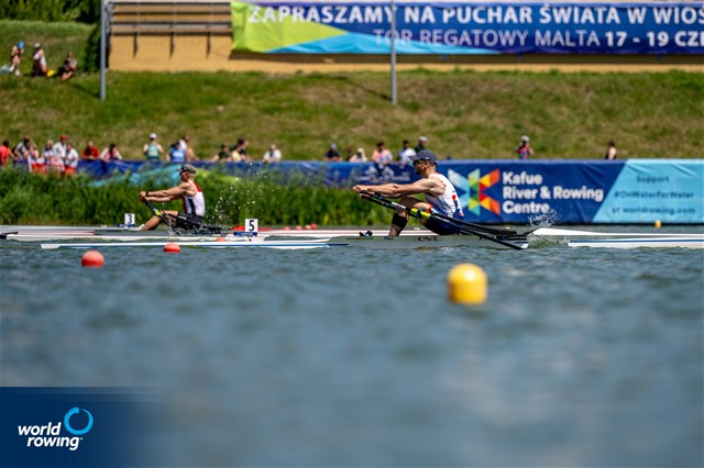 Hugo Boucheron (b), Matthieu Androdias (s), Men's Double Sculls, France, 2021 World Rowing Cup I, Zagreb, Croatia / World Rowing/Benedict Tufnell