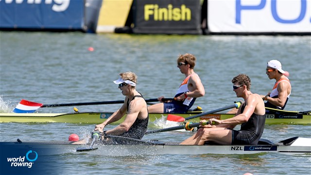 Matt Macdonald (b), Thomas Mackintosh (s), Men's Pair, New Zealand, 2022 World Rowing Cup II, Poznan, Poland / Detlev Seyb/MyRowingPhoto.com