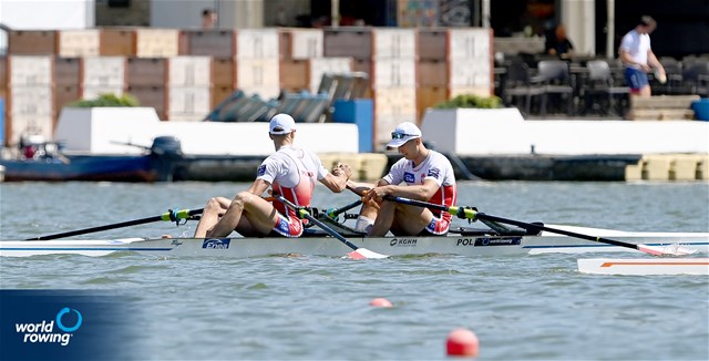 Miroslaw Zietarski (b), Fabian Baranski (s), Men's Double Sculls, Poland, 2022 World Rowing Cup II, Poznan, Poland / Detlev Seyb/MyRowingPhoto.com