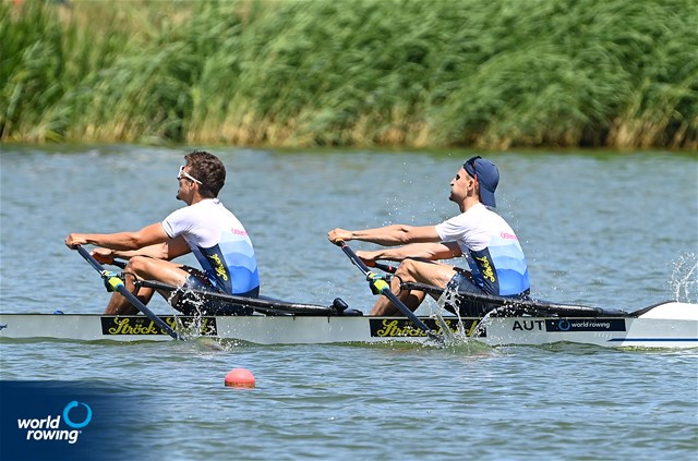 Lukas Reim (b), Julian Schoeberl (s), Lightweight Men's Double Sculls, Austria, 2022 World Rowing Cup II, Poznan, Poland / Detlev Seyb/MyRowingPhoto.com
