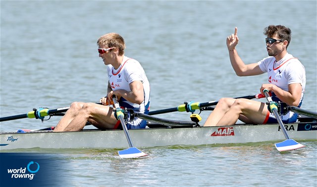 Hugo Beurey (b), Ferdinand Ludwig (s), Lightweight Men's Double Sculls, France, 2022 World Rowing Cup II, Poznan, Poland / Detlev Seyb/MyRowingPhoto.com