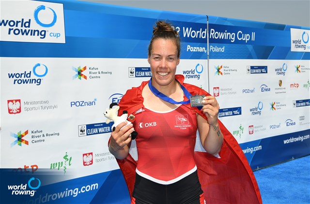 Jeanine Gmelin, Women's Single Sculls, Switzerland, Silver, 2022 World Rowing Cup II, Poznan, Poland / Detlev Seyb/MyRowingPhoto.com
