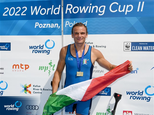 Giacomo Perini, PR1 Mens Single Sculls, Italy, Gold, 2022 World Rowing Cup II, Poznan, Poland / Detlev Seyb/MyRowingPhoto.com