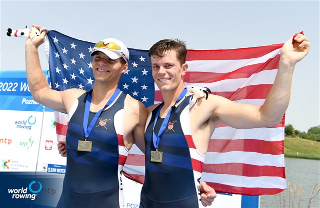 Justin Best (b), Michael Grady (s), Men's Pair, United States of America, Bronze, 2022 World Rowing Cup II, Poznan, Poland / Detlev Seyb/MyRowingPhoto.com