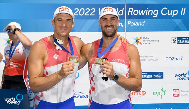 Martin Sinkovic (b), Valent Sinkovic (s), Men's Double Sculls, Croatia, Gold, 2022 World Rowing Cup II, Poznan, Poland / Detlev Seyb/MyRowingPhoto.com