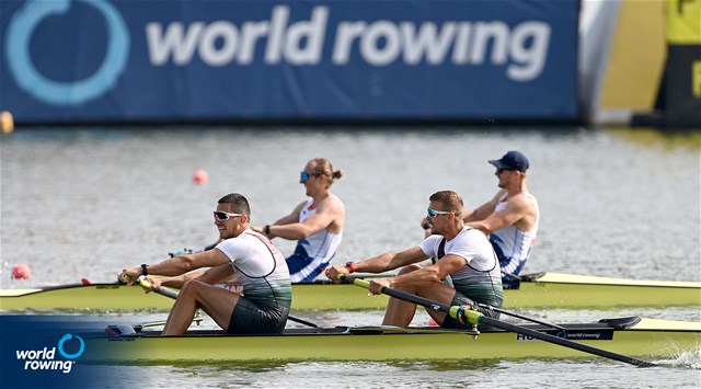 Adrian Juhasz (b), Bela Simon (s), Men's Pair, Hungary, 2022 World Rowing Cup II, Poznan, Poland / Detlev Seyb/MyRowingPhoto.com