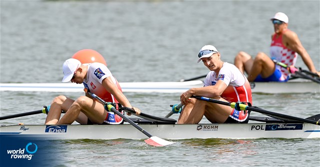 Miroslaw Zietarski (b), Fabian Baranski (s), Men's Double Sculls, Poland, 2022 World Rowing Cup II, Poznan, Poland / Detlev Seyb/MyRowingPhoto.com