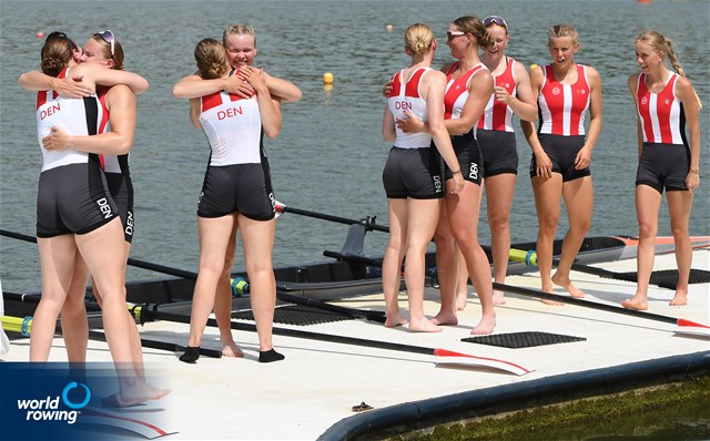 Nikoline Laidlaw (b), Sofie Vikkelsoe, Caroline Munch, Mathilde Elisabeth Kiilgaard, Christine Amalie Meinert Cardel, Marie Skytte Hauberg Johannesen, Frida Sanggaard Nielsen, Astrid Steensberg (s), Sophie Oestergaard (c), Women's Eight, Denmark, Silver, 2022 World Rowing Cup II, Poznan, Poland / Detlev Seyb/MyRowingPhoto.com