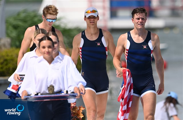Justin Best (b), Michael Grady (s), Men's Pair, United States of America, Bronze, 2022 World Rowing Cup II, Poznan, Poland / Detlev Seyb/MyRowingPhoto.com