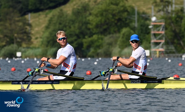 Jonas Juel (b), Erik Andre Solbakken (s), Men's Double Sculls, Norway, 2022 World Rowing Cup III, Lucerne, Switzerland / Detlev Seyb/MyRowingPhoto.com
