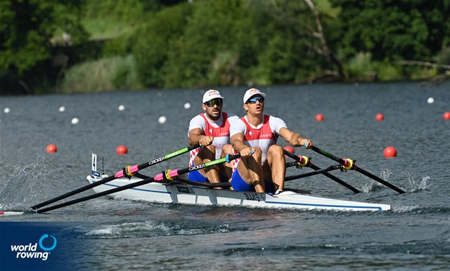 Martin Sinkovic (b), Valent Sinkovic (s), Men's Double Sculls, Croatia, 2022 World Rowing Cup III, Lucerne, Switzerland / Detlev Seyb/MyRowingPhoto.com