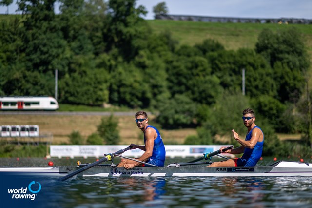 Martin Mackovic (b), Milos Vasic (s), Men's Pair, Serbia, 2022 World Rowing Cup III, Lucerne, Switzerland / World Rowing/Benedict Tufnell