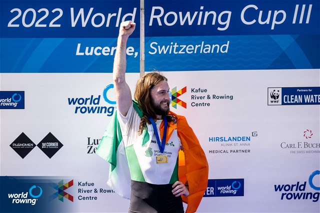 Paul O'Donovan, Lightweight Men's Single Sculls, Ireland, Gold, 2022 World Rowing Cup III, Lucerne, Switzerland / World Rowing/Benedict Tufnell