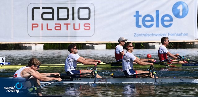 Hugo Beurey (b), Ferdinand Ludwig (s), Lightweight Men's Double Sculls, France, 2022 World Rowing Cup III, Lucerne, Switzerland / Detlev Seyb/MyRowingPhoto.com