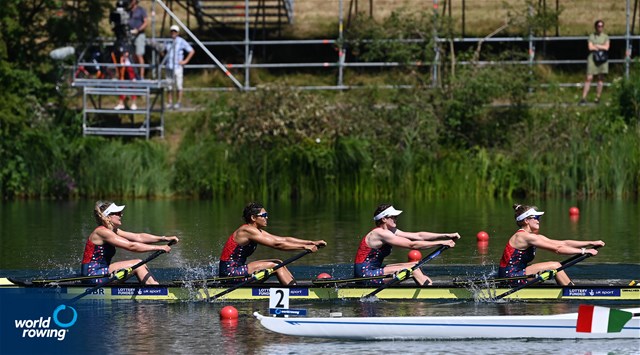 Jessica Marie Leyden (b), Kyra Edwards, Georgina Megan Brayshaw, Lucy Glover (s), Women's Quadruple Sculls, Great Britain, 2022 World Rowing Cup III, Lucerne, Switzerland / Detlev Seyb/MyRowingPhoto.com