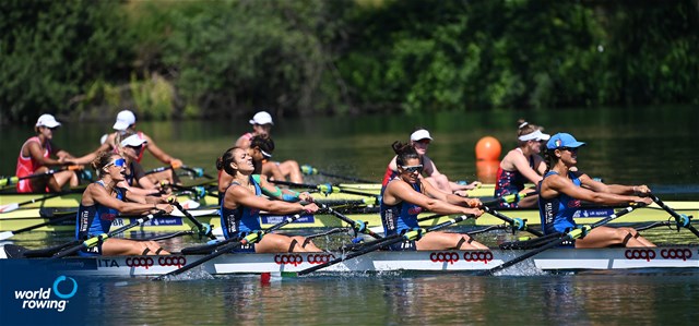 Clara Guerra (b), Alessandra Montesano, Valentina Iseppi, Chiara Ondoli (s), Women's Quadruple Sculls, Italy, 2022 World Rowing Cup III, Lucerne, Switzerland / Detlev Seyb/MyRowingPhoto.com