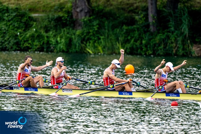Dominik Czaja (b), Mateusz Biskup, Miroslaw Zietarski, Fabian Baranski (s), Men's Quadruple Sculls, Poland, 2022 World Rowing Cup III, Lucerne, Switzerland / World Rowing/Benedict Tufnell