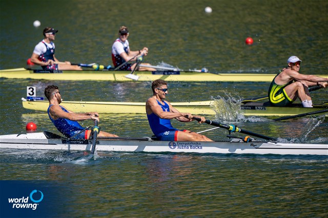 Martin Mackovic (b), Milos Vasic (s), Men's Pair, Serbia, 2022 World Rowing Cup III, Lucerne, Switzerland / World Rowing/Benedict Tufnell