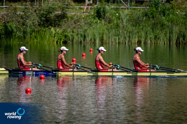 Yunxia Chen (b), Shiyu Lu, Yang Lyu, Xiaotong Cui (s), Women's Quadruple Sculls, People's Republic of China, Gold, 2022 World Rowing Cup III, Lucerne, Switzerland / World Rowing/Benedict Tufnell