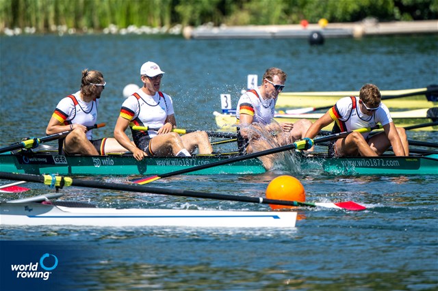 Theis Hagemeister (b), Malte Grossmann, Max John, Marc Kammann (s), Men's Four, Germany, 2022 World Rowing Cup III, Lucerne, Switzerland / World Rowing/Benedict Tufnell